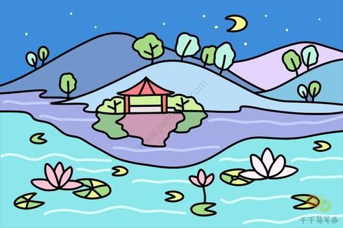 荷塘月色山水简笔画