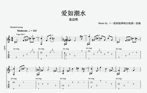 一诺弹唱版《爱如潮水》吉他谱