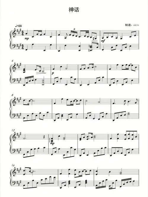 钢琴谱分享美丽的神话