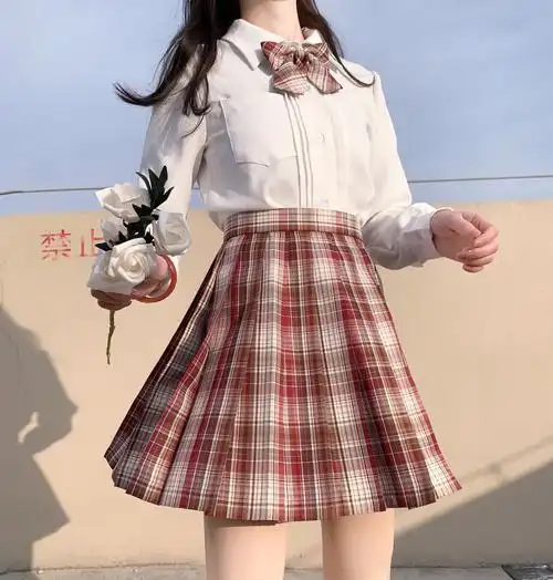 花诗吻jk【初秋半岛】原创带金线新年格裙jk制服裙少女学生半身裙