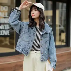 大口袋短款牛仔外套女宽松高腰2019春秋新款韩版复古学生长袖上衣