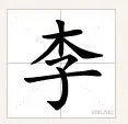 【李】笔顺:一丨ノ丶フ丨一 田字格中正确写法请见图