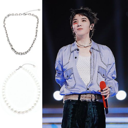 华晨宇明星花花同款珍珠钛钢项链跨年晚会降临套装简约气质锁骨链
