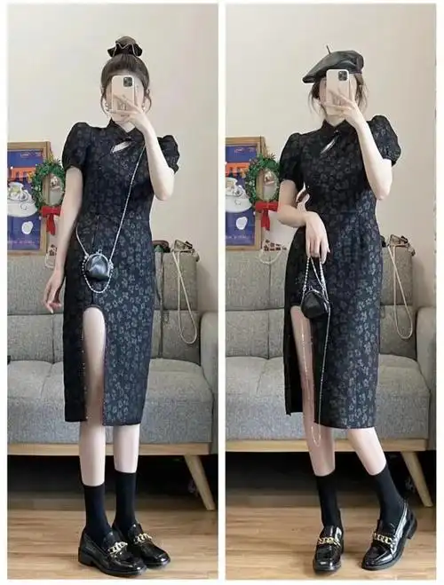 改良旗袍裙配什么鞋子好看中国风旗袍式连衣裙穿搭