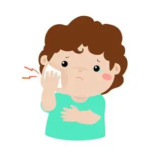 小男孩有牙痛卡通矢量悲伤不快乐的小男孩带着痛苦的脸表情,手牵着头.