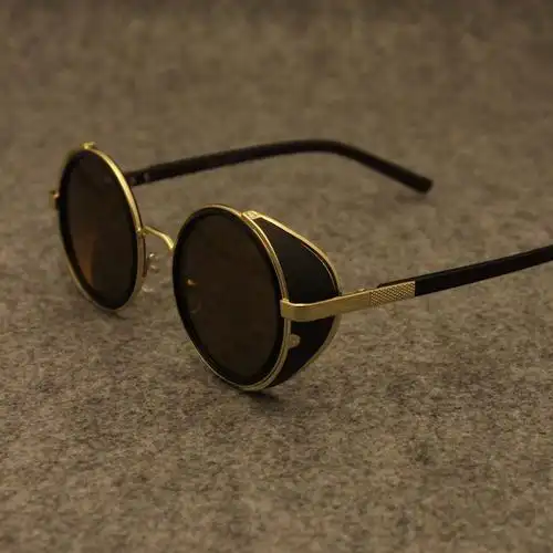 邓紫棋明星同款嘻哈哈潮朋克圆形金边复古黑色太阳眼镜