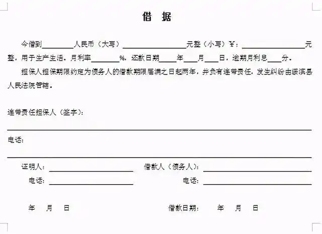 正规借条范本图片 创业贷款合同模板