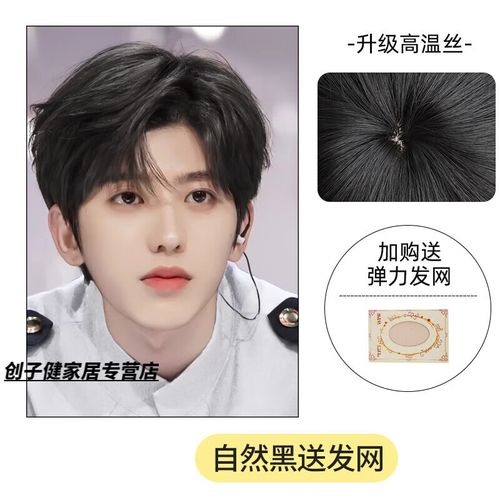 绿简堂假发男短发蔡徐坤发型自然帅气仿真中分刘海男士全头套式 自然