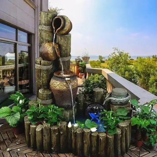 大型田园流水喷泉水景鱼池家居装饰阳台庭院招财风水轮落地假山摆