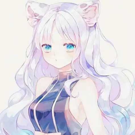 二次元少女蓝色长卷蓝瞳猫耳头像