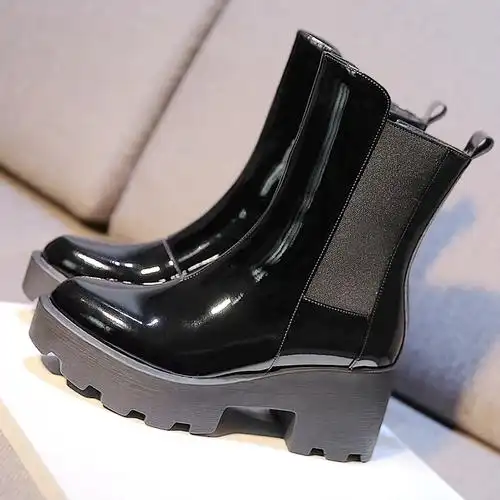 欧美防水台高跟短靴大牌同款防水台马丁靴2