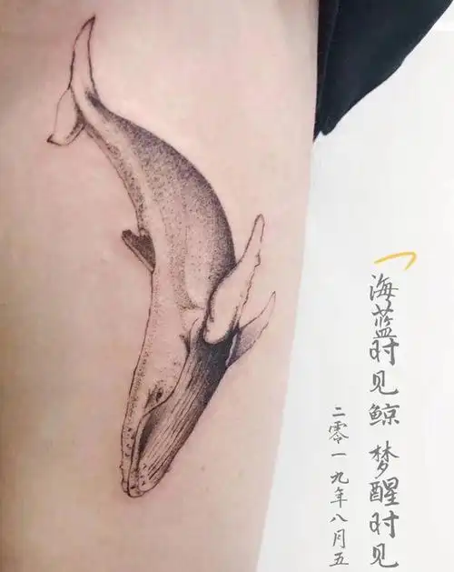海蓝时见鲸,梦醒时见你纹身图片_腿部点刺纹身图案