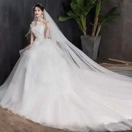 主婚纱2021新款新娘结婚孕妇高腰简约抹胸公主气质长拖尾轻纱裙女