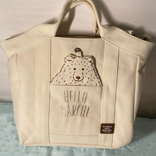 hello marche万岁熊日式藏猫猫文艺清新手提斜挎大帆布包【3月31日发