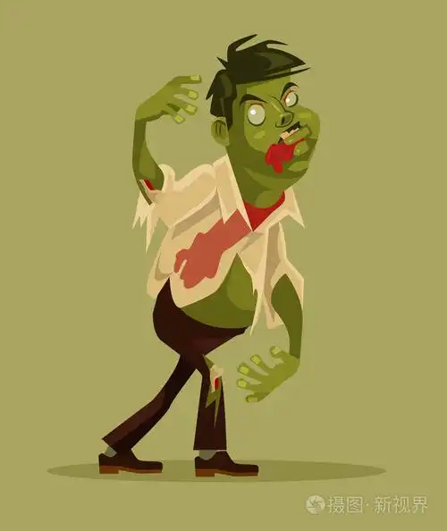 僵尸人物行走.万圣节的概念.矢量平面卡通插图