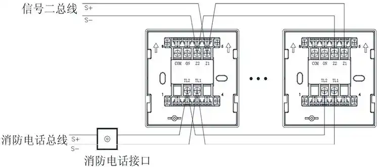 每只消防电话接口最多可接 只手动报警按钮   接线方法如图:   z1z22