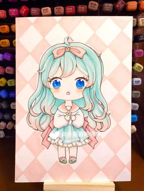 q版动漫女生人物马克笔手绘附线稿