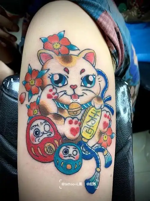 招财猫04#招财猫纹身  #纹身也清新  #卡通纹身