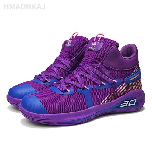 7代8气垫耐磨篮球鞋男透气学生鞋防滑高帮鞋厚底轻便战靴球鞋 紫色 37