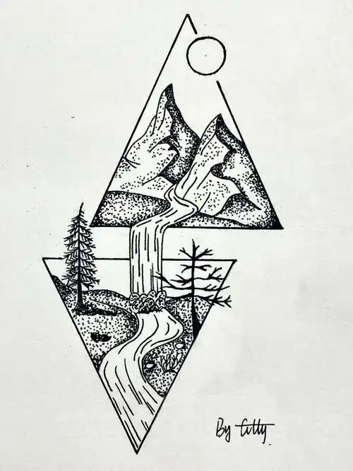 山水黑白简笔画⛰️(8)|内附详细教程