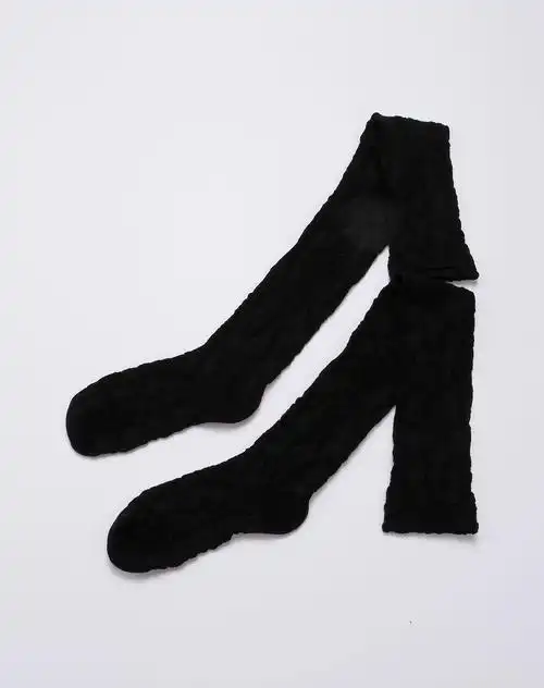 黑色复古提花长筒袜