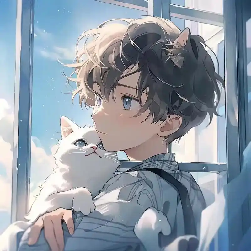 少年与猫#动漫男头 #治愈系头像 #男生头像 #男头 #ai - 抖音