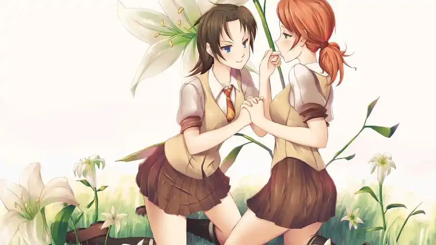 两个可爱女生,香草,花儿,姐妹动漫桌面壁纸