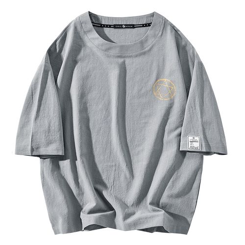 tie品牌纯棉麻胖子半袖男特大码宽松上衣加肥加大胖哥哥冰絲亚麻短袖