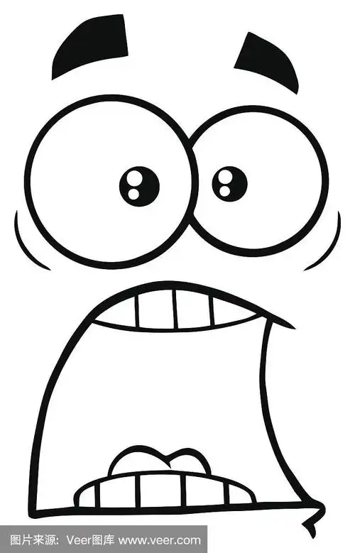 黑色和白色恐惧卡通滑稽脸与恐慌表情