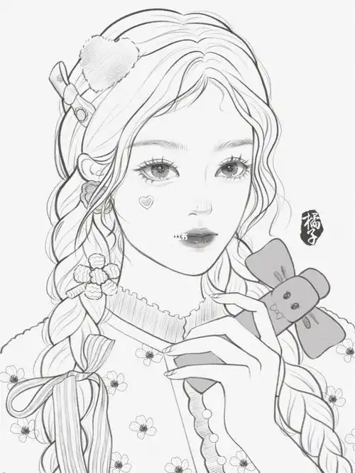 麻花辫女孩线稿佳儿团练