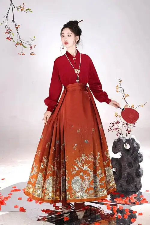 织金妆花马面裙新款日常秋冬大码红色古风婚服屛开富贵