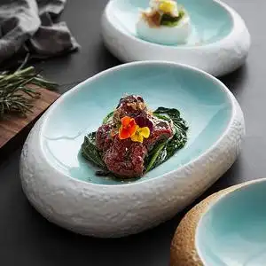 26瓷汇living淘宝淡青色中式创意酒店特色圆凹商用个性盘子陶瓷意境