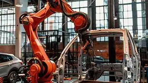 机械臂在汽车工厂进行车身制造