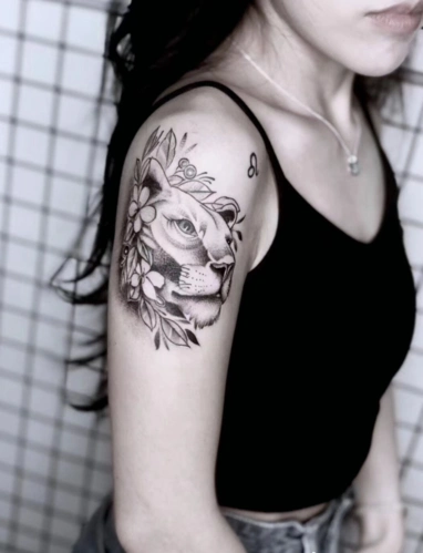 2020最新男女狮子纹身图案大全黑灰狮子纹身图13