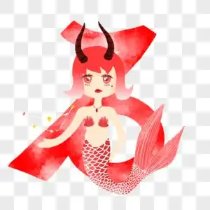 十二星座摩羯座美人鱼红色渐变手绘装饰图案图片素材