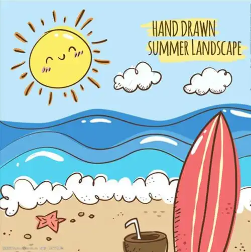 手绘夏天的风景图片-图行天下图库