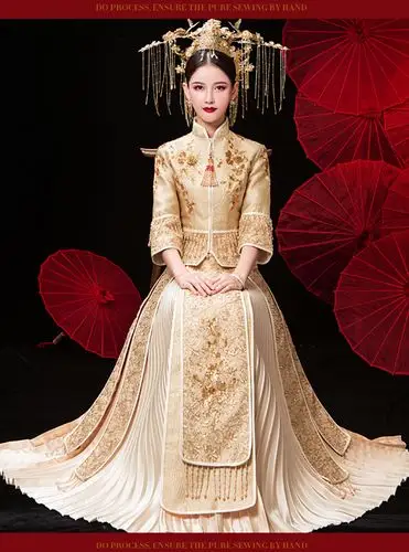 秀禾服新娘香槟金色秀禾2019新款凤冠霞帔结婚古装嫁衣婚纱中式女