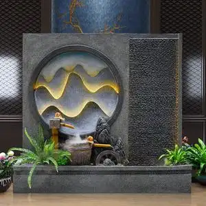 新中式招财水幕墙流水屏风假山水景景观摆件公司装饰开业送礼落地