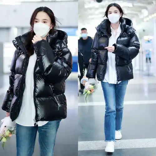 明星款羽绒服大牌女_时尚大牌明星宋佳同款女士羽绒服外套2021冬季