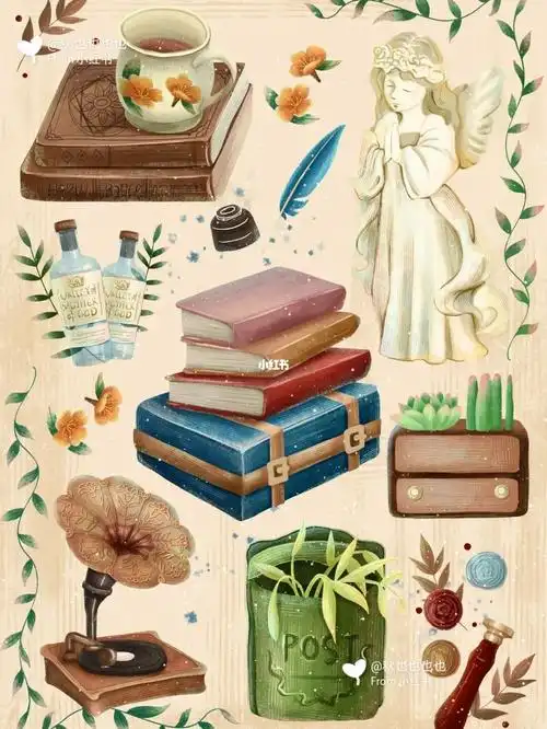 开始画画第9张复古小物件插画附过程