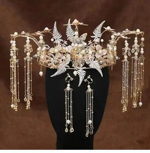 苛鱼秀禾服头饰简单大气中式新娘婚礼步摇流苏结婚发饰古装凤冠女敬酒