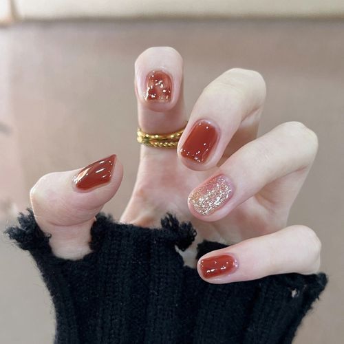 这配色显白绝了丨2022秋冬新款手工指甲贴片琥珀晕染可拆美甲成品