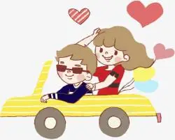 开车送礼的卡通汽车卡通开车的情侣图高清图片