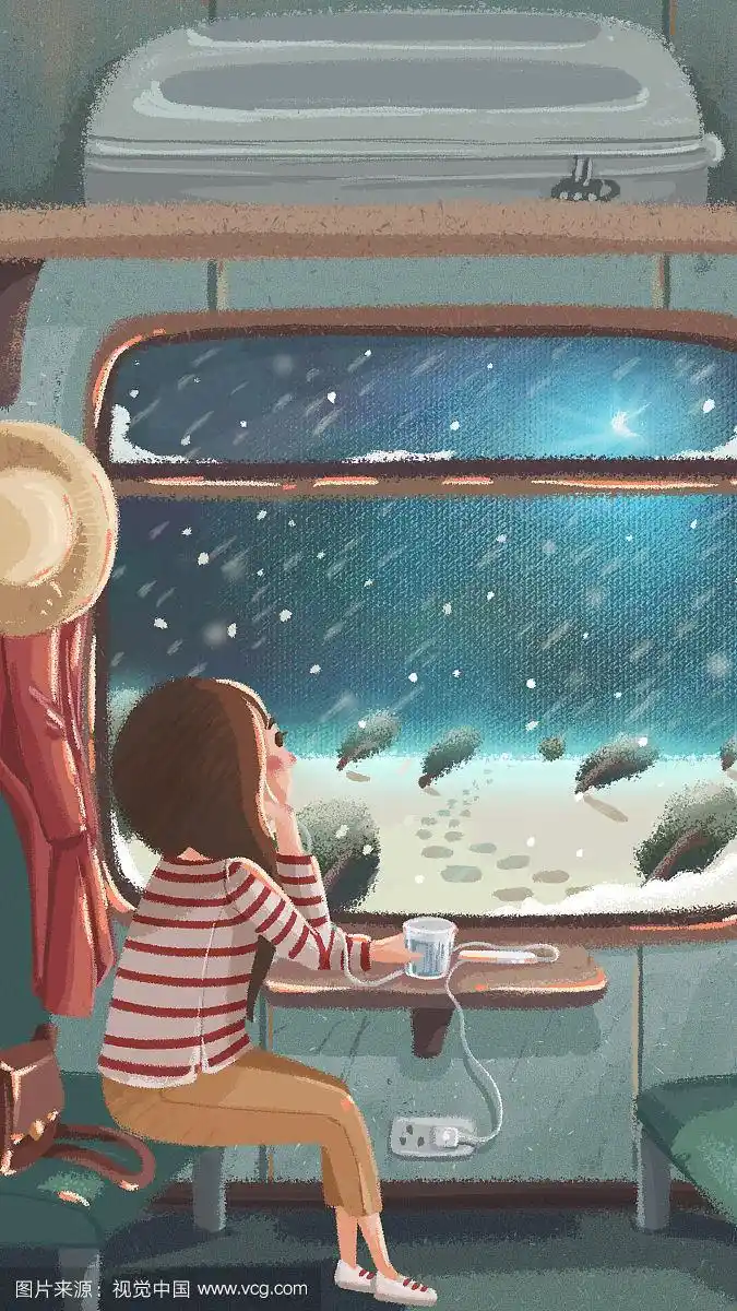 火车上望着窗外的女孩