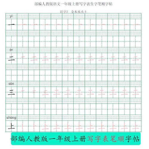 秋rj部编人教版语文一年级上册写字表生字笔顺拼音描红字帖19页