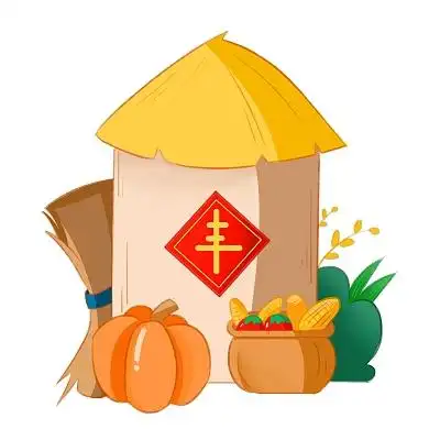 卡通手绘秋天时节丰收时期的大粮仓元素秋天粮仓