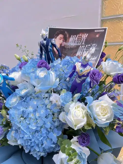 蔡徐坤演唱会应援#应援花篮好多蓝玫瑰呀@蔡徐坤还有奥特曼帅哥康到