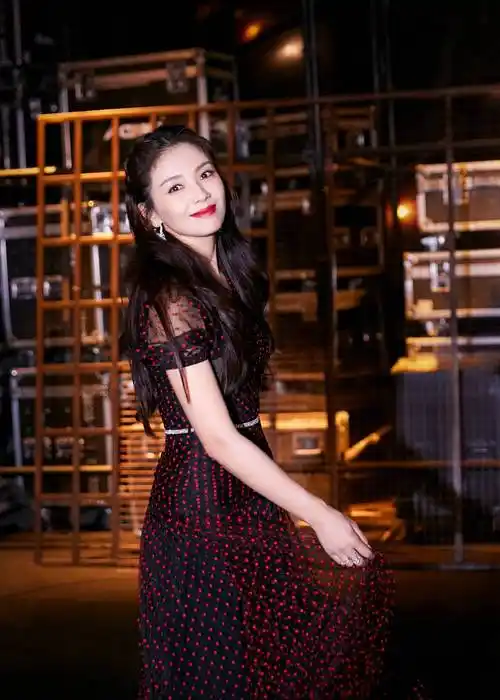 刘涛穿酒红色波点长裙优雅迷人主持节目自信大方