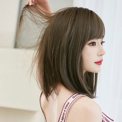 假发女网红齐肩短发中长发圆脸直发短发造型修脸自然蓬松假发套