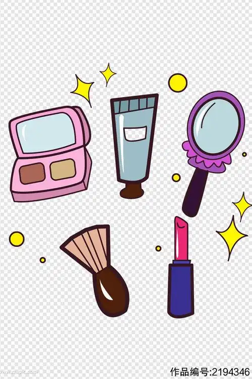 化妆品插画手绘卡通镜子口红刷子眼影